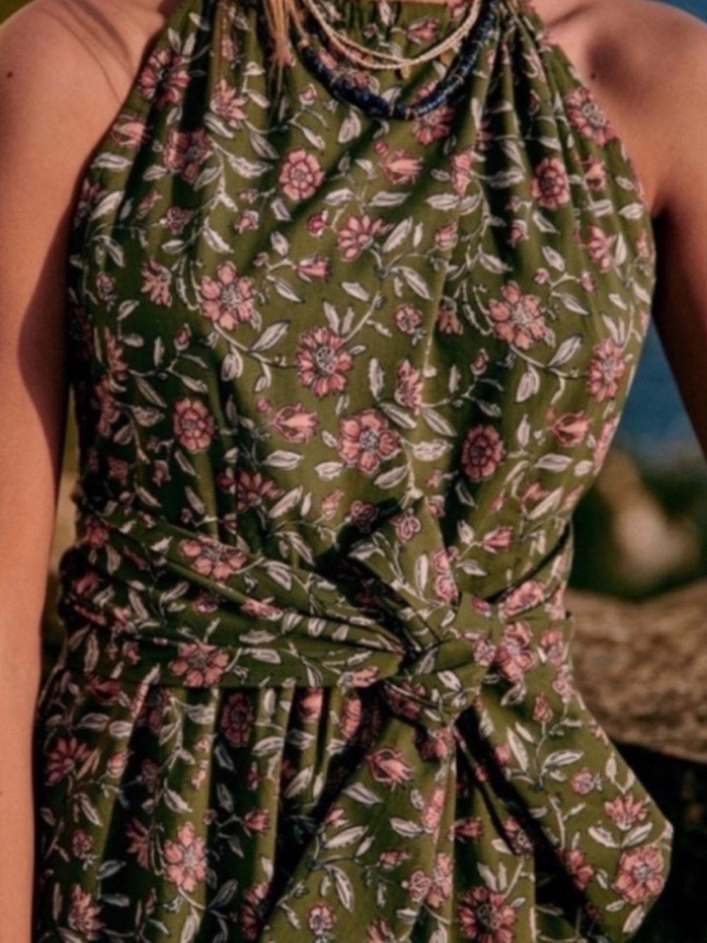 NWT Dune Dress Halter Maxi Khaki with Pink Floral Print - Picture 6 of 16
